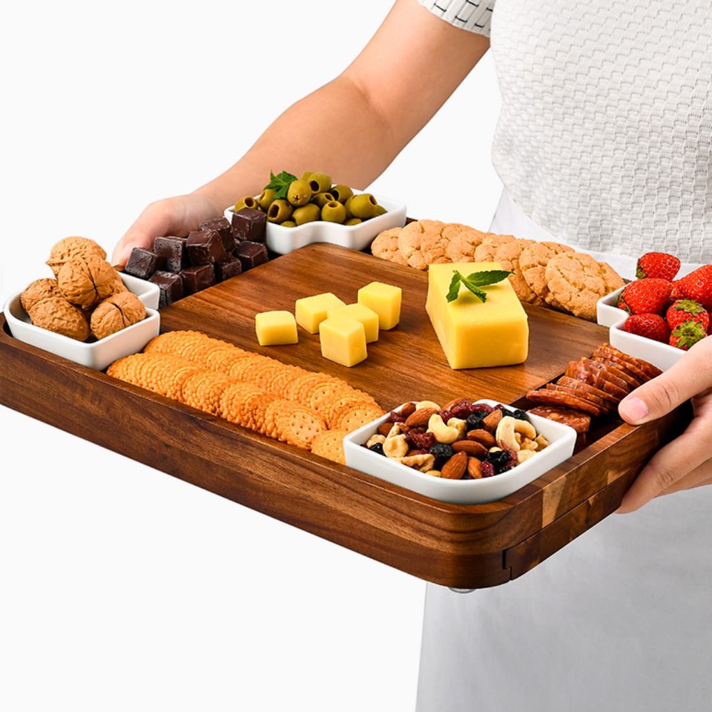 Small Charcuterie Board and Knife Set (Marble and Acacia Wood