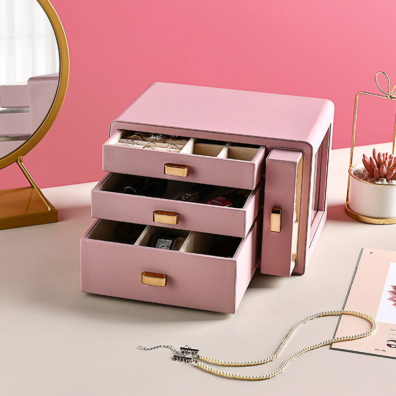 Jewelry Drawer Box for Women with Faux Leather Exterior, Pink – World of  shanik