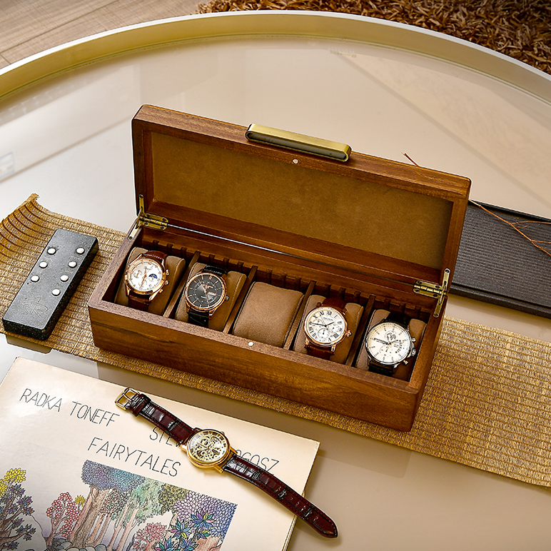 Premium Walnut Finish Watch Box Organizer with 5 Slots Watches World of shanik