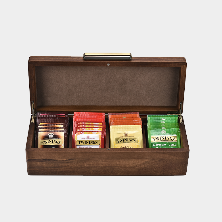 Acacia Wood Tea Box Organizer 4 Removable Slots