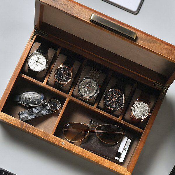 KRAFTYHOME Wooden watch box | 5 slot watch case | Watch organiser | Watch  display - 5 slot