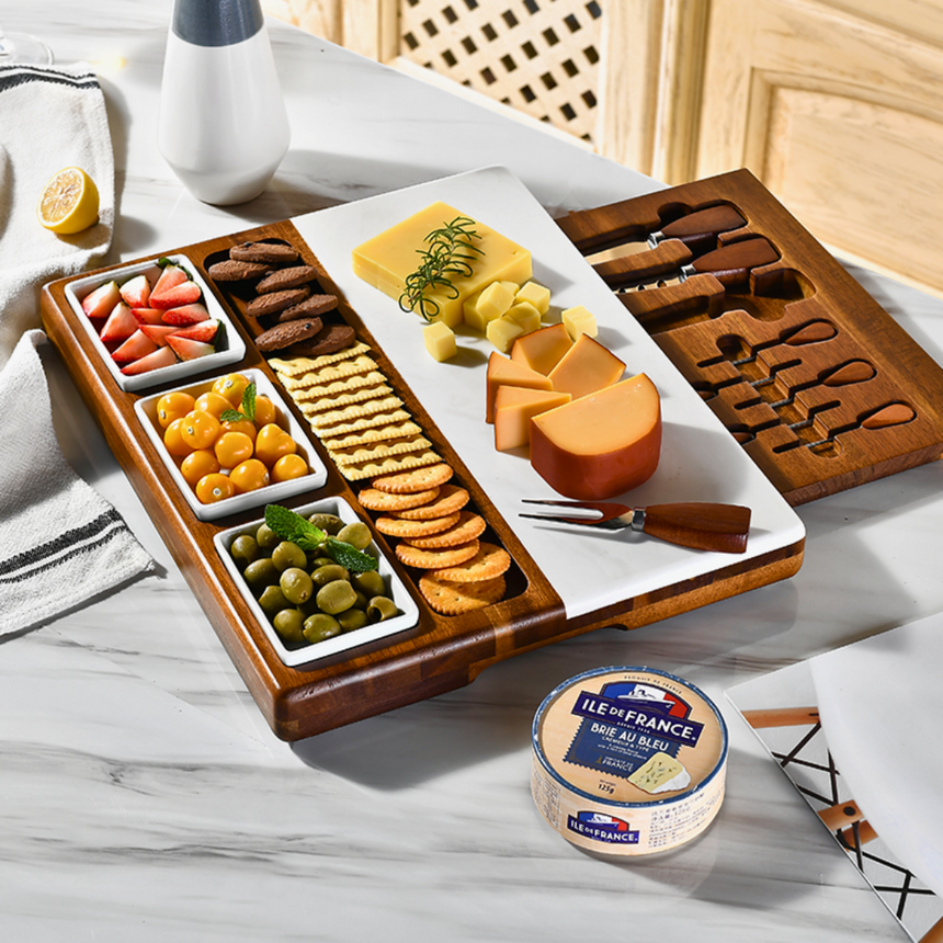 Marble Cheese Board Set with 3 Ceramic Bowls