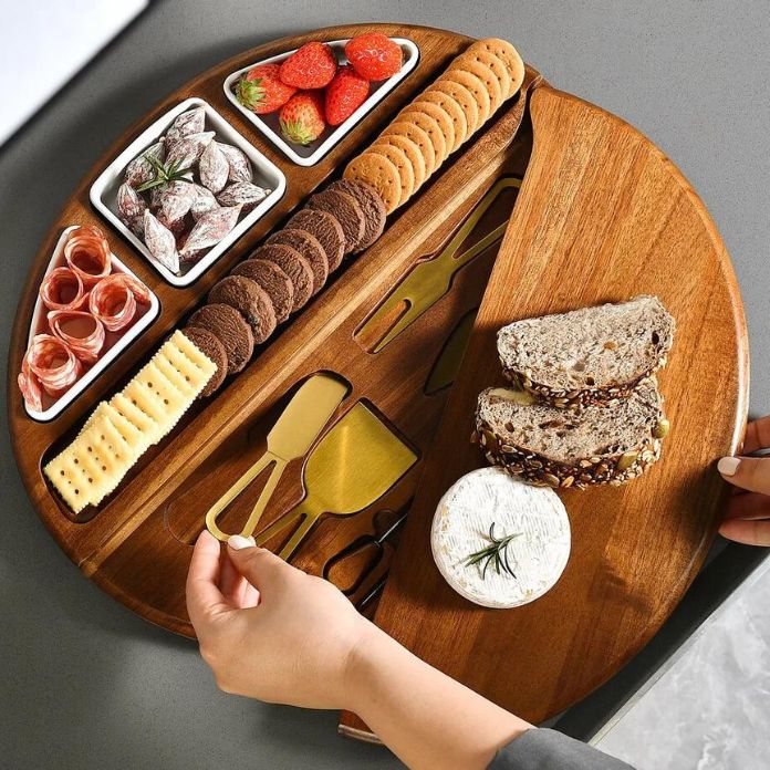 Oval Cheese Board Set - Acacia Wood Charcuterie Board with Nesting Bowls and Utensils