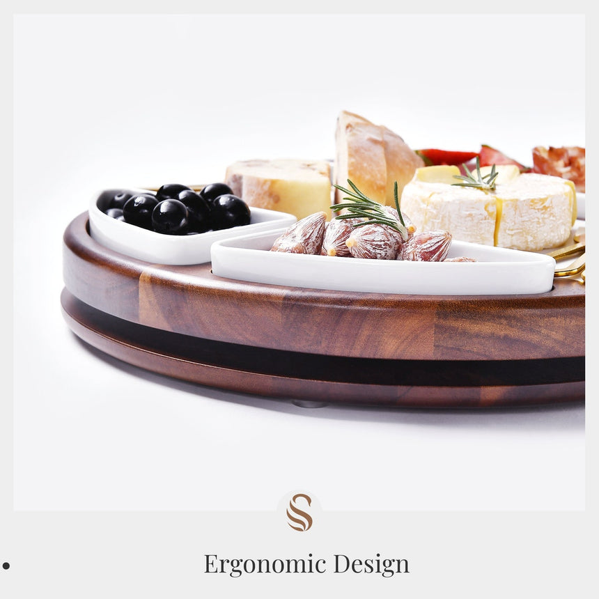 Marble and Wood Lazy Susan Turntable Cheeseboard