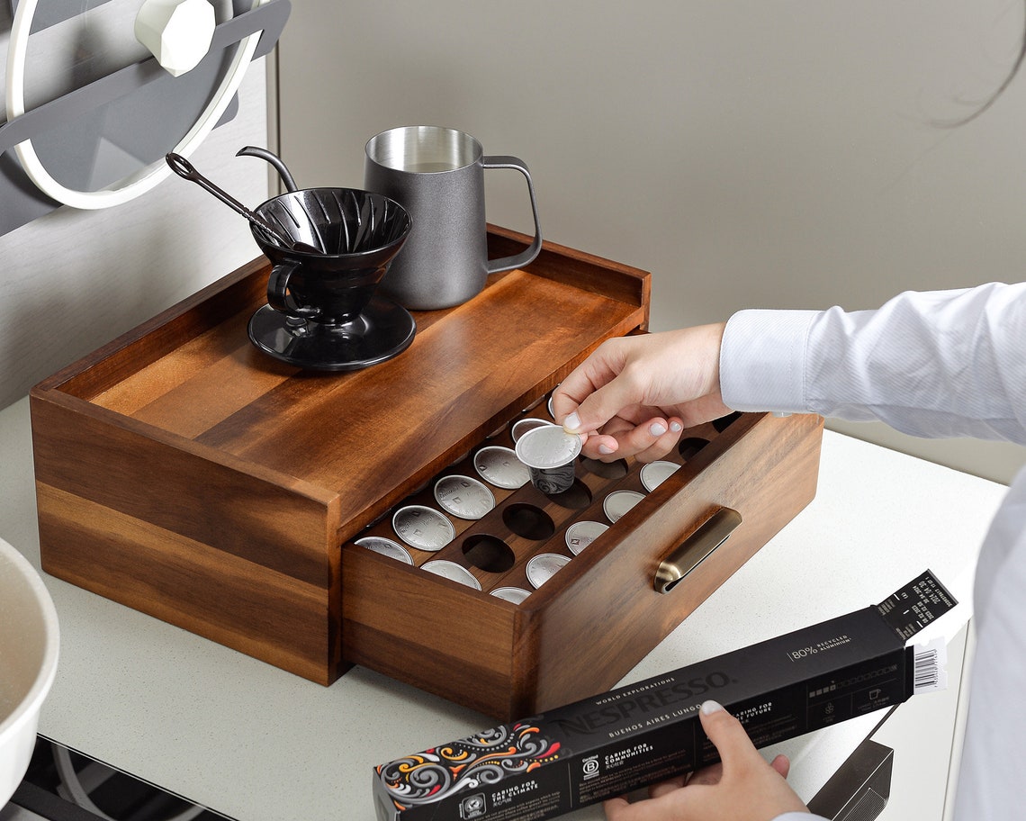 Solid Wood Coffee Pod Holder with Drawer World of shanik