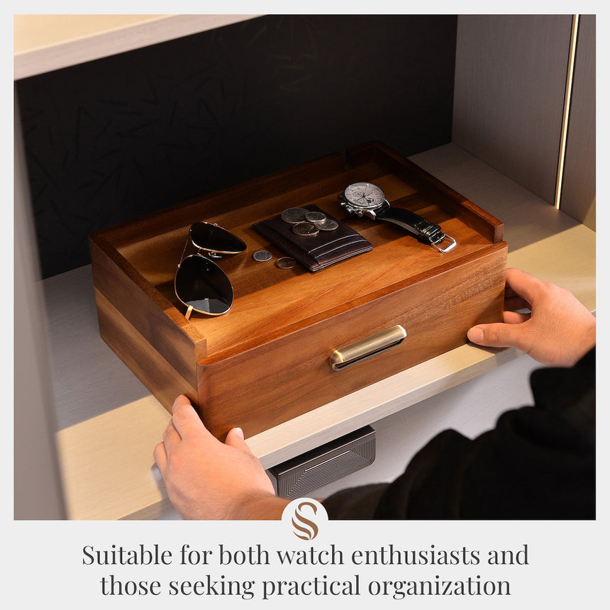 Wood Watch & Accessory Box With Drawer Organizer