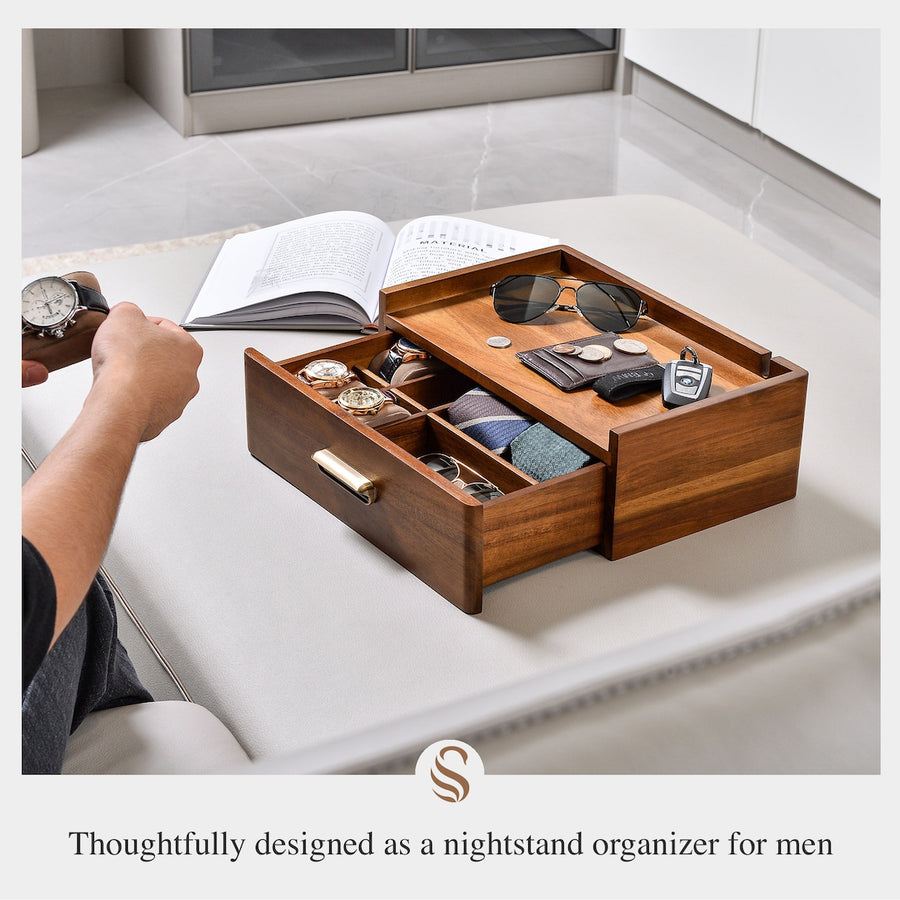 Wood Watch & Accessory Box With Drawer Organizer