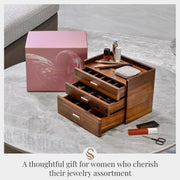 Wooden Jewelry 3 Drawer Box With Multiple Compartments Organizer