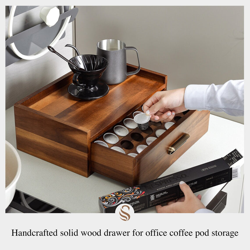 Solid Wood Coffee Pod Holder with Drawer
