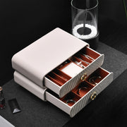 White Leather Jewelry Case with Stackable Drawers