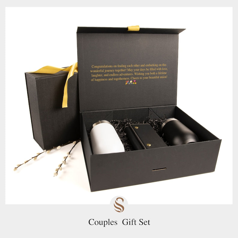 Couples Christmas Gift Box with Two Wine Tumblers and Playing Cards in Case