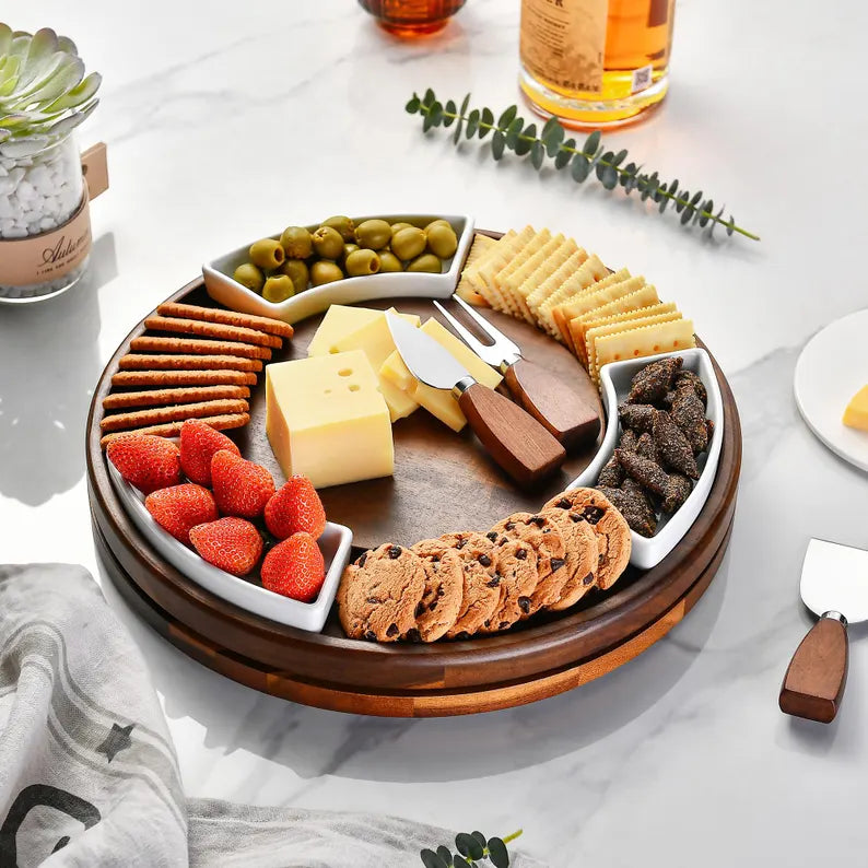 SHANIK Round Charcuterie Tray Lazy Susan Turntable