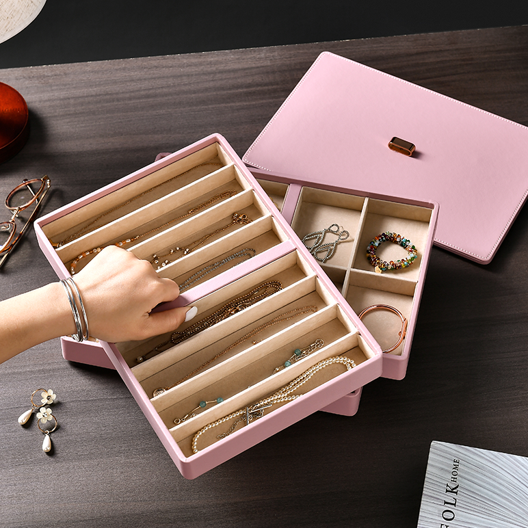Stacking Jewelry Box, Velvet Jewelry Tray 3 Pc. Pink Set – World of shanik