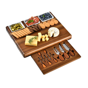 Premium Charcuterie Board with Knife Drawer and 3 Ceramic Bowls