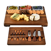 Premium Charcuterie Board with Knife Drawer and 3 Ceramic Bowls