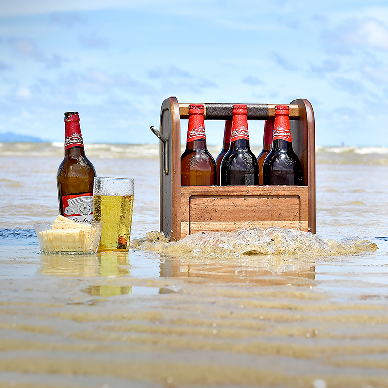 Wooden Beer Caddy with Bottle Opener, 6 Pack Liquor/Cocktail Crate
