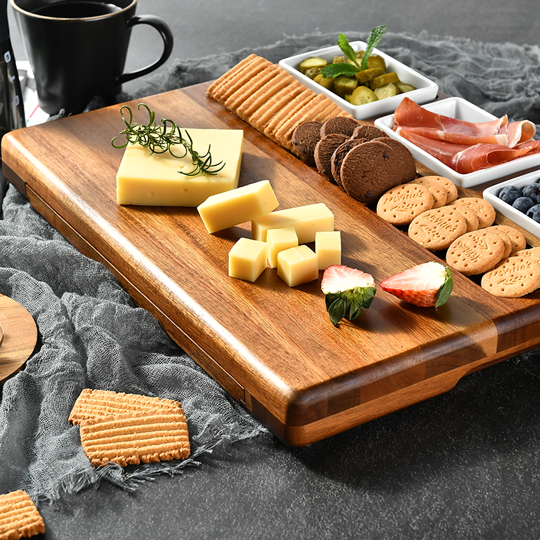 Premium Charcuterie Board with Knife Drawer and 3 Ceramic Bowls