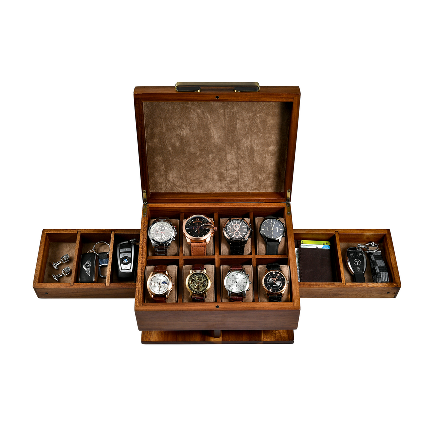 Premium Walnut Finish Watch Box Organizer
