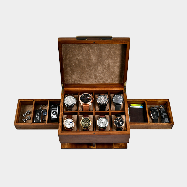 Premium Walnut Finish Watch Box Organizer
