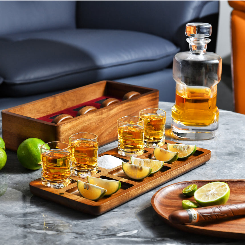 Customized Tequila Shot Glass Set with Engraved Acacia Storage Box